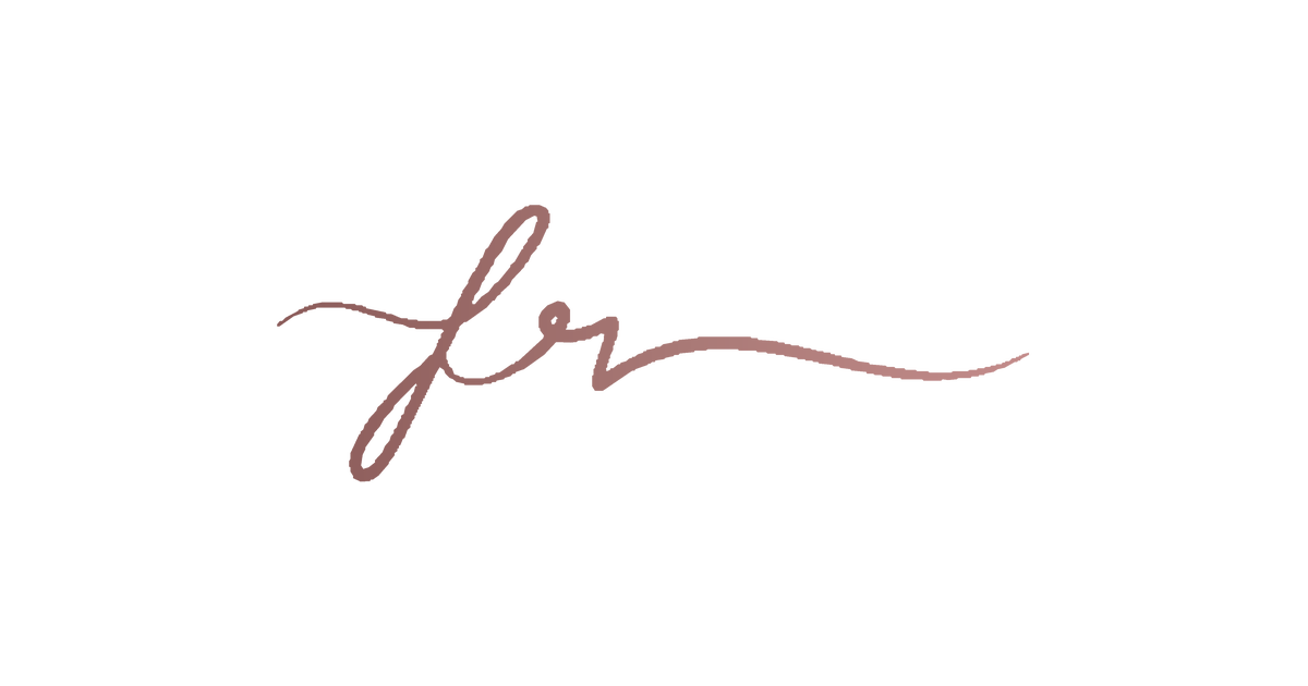 The FloralsRomero signature mark — a handwritten fr in dusty rose on a cream ground.